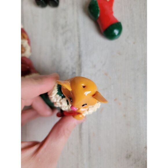 Vintage Clay Santa Claus stocking teddy bears magnet Xmas set decor - Picture 5 of 8